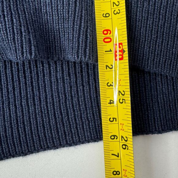 Vintage LL Bean Sweater Men Lg  Blue Chunky Knit 100% Cotton Quarter Button USA - Picture 9 of 9